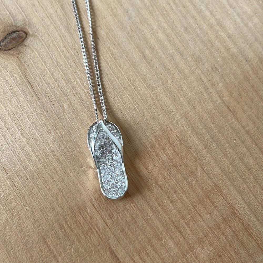 Sterling silver 925 stamped flip flop necklace.